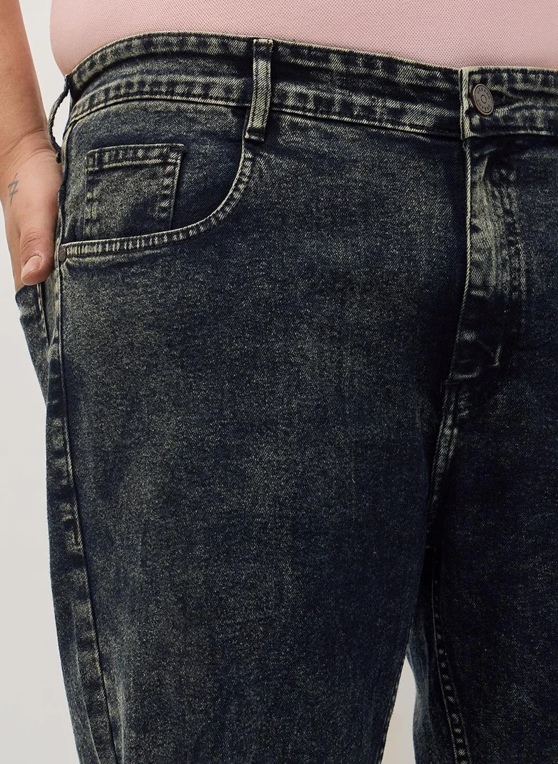 Urbano Fashion  Urbano Plus Men's Black Regular Fit Heavy Washed Denim Jeans Stretchable for Men | Best Price UAE